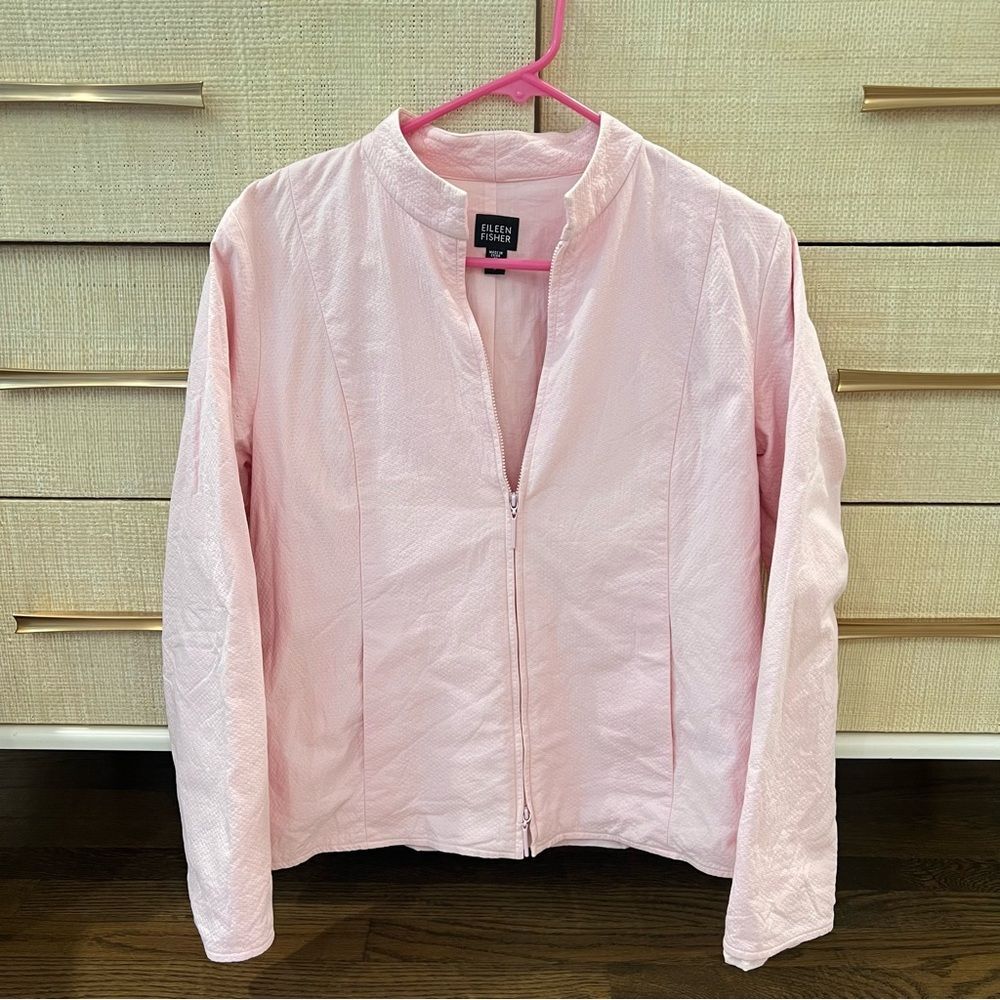 Eileen Fisher Soft Pink Stand Up Collar Zip up Jacket Small